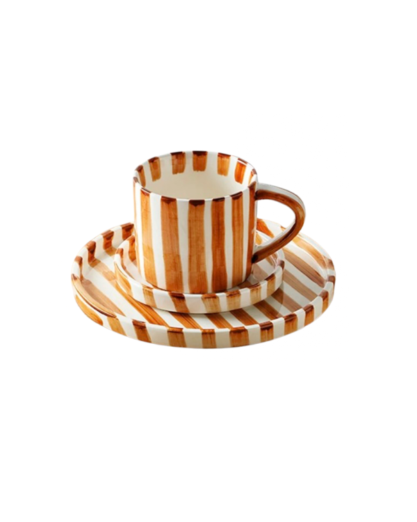 CÔTE D'AZUR STRIPE COLLECTION – HAND PAINTED ORANGE CERAMIC | Mug & Saucer {280ml}