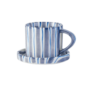 CÔTE D'AZUR STRIPE COLLECTION – HAND PAINTED BLUE CERAMIC | Mug & Saucer {280ml}