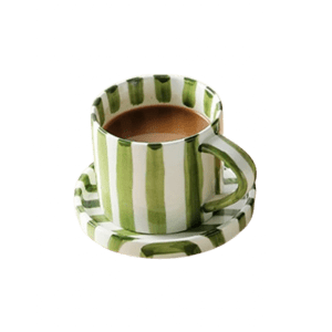 CÔTE D'AZUR STRIPE COLLECTION – HAND PAINTED GREEN CERAMIC | Mug & Saucer {280ml}