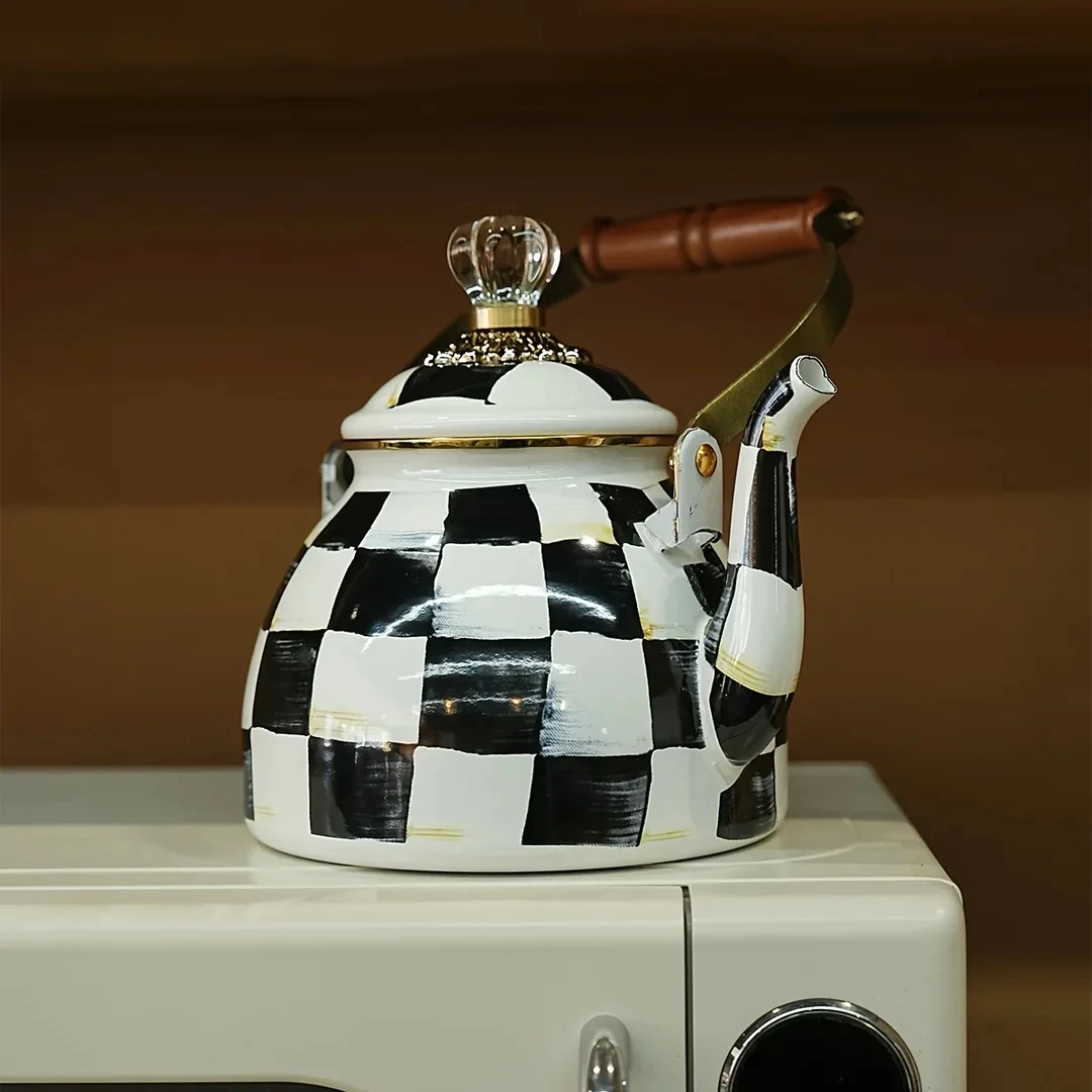 2.5 Quart Chequered Enamel Vintage | Stove-Top Kettle - Image 6