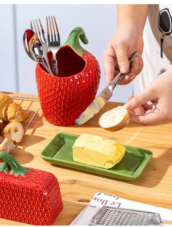 VERDANT MARKET COLLECTION - STRAWBERRY CERAMIC PINK | Butter Dish {With Lid}