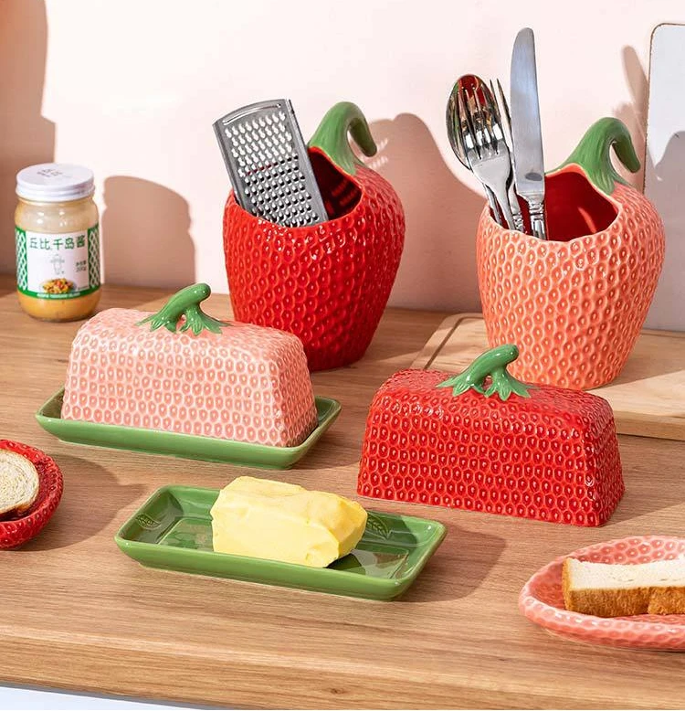 VERDANT MARKET COLLECTION - STRAWBERRY CERAMIC PINK | Butter Dish {With Lid} - Image 7