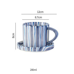 CÔTE D'AZUR STRIPE COLLECTION – HAND PAINTED BLUE CERAMIC | Mug & Saucer {280ml} - Image 7