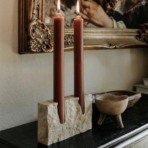 Vintage Travertine Stone Taper Candle Holder | 2 Hole Marble
