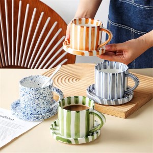 CÔTE D'AZUR STRIPE COLLECTION – HAND PAINTED BLUE CERAMIC | Mug & Saucer {280ml} - Image 4
