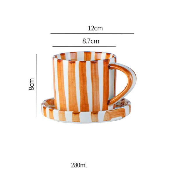 CÔTE D'AZUR STRIPE COLLECTION – HAND PAINTED ORANGE CERAMIC | Mug & Saucer {280ml}