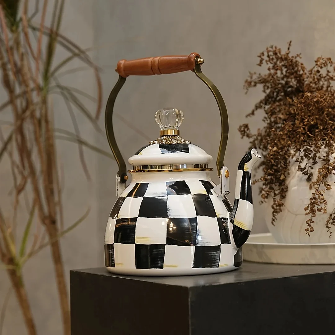 2.5 Quart Chequered Enamel Vintage | Stove-Top Kettle - Image 4