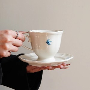 HAND PAINTED BLUE SWALLOW | Mug and Saucer {300ml}