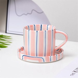 CÔTE D'AZUR STRIPE COLLECTION – HAND PAINTED BLUE CERAMIC | Mug & Saucer {280ml} - Image 5