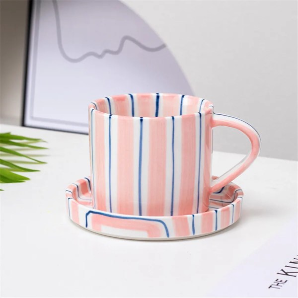 CÔTE D'AZUR STRIPE COLLECTION – HAND PAINTED BLUE CERAMIC | Mug & Saucer {280ml}
