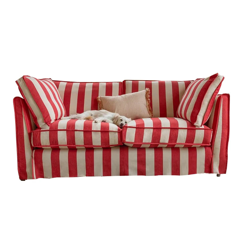 Striped Linen Rouge & Cream | Sofa {2 Seat} - Image 6