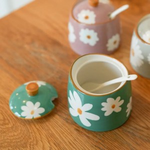 DAISIES - HAND PAINTED CERAMIC ARTISANAL GREEN | Basin Jar & Lid {250ml} - Image 4