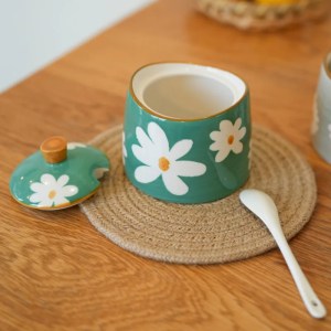 DAISIES - HAND PAINTED CERAMIC ARTISANAL GREEN | Basin Jar & Lid {250ml} - Image 6