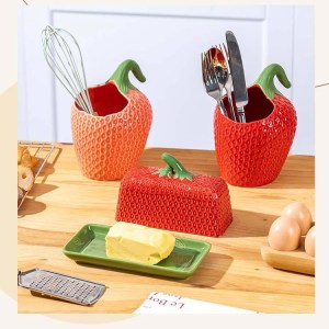 VERDANT MARKET COLLECTION - STRAWBERRY CERAMIC PINK | Butter Dish {With Lid} - Image 8