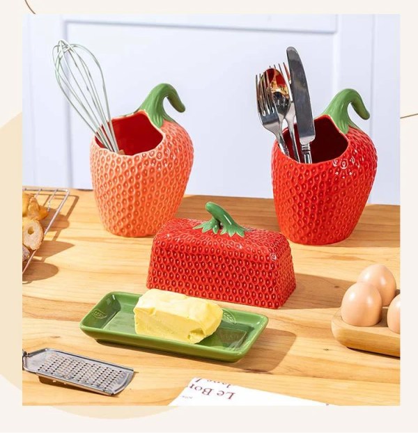 VERDANT MARKET COLLECTION - STRAWBERRY CERAMIC PINK | Butter Dish {With Lid}