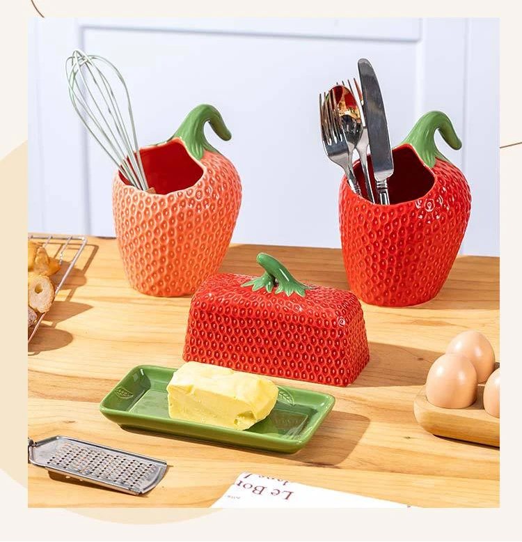 VERDANT MARKET COLLECTION - STRAWBERRY CERAMIC PINK | Butter Dish {With Lid} - Image 8