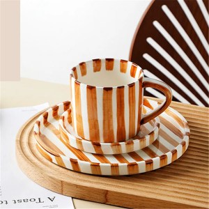 CÔTE D'AZUR STRIPE COLLECTION – HAND PAINTED BLUE CERAMIC | Mug & Saucer {280ml} - Image 2