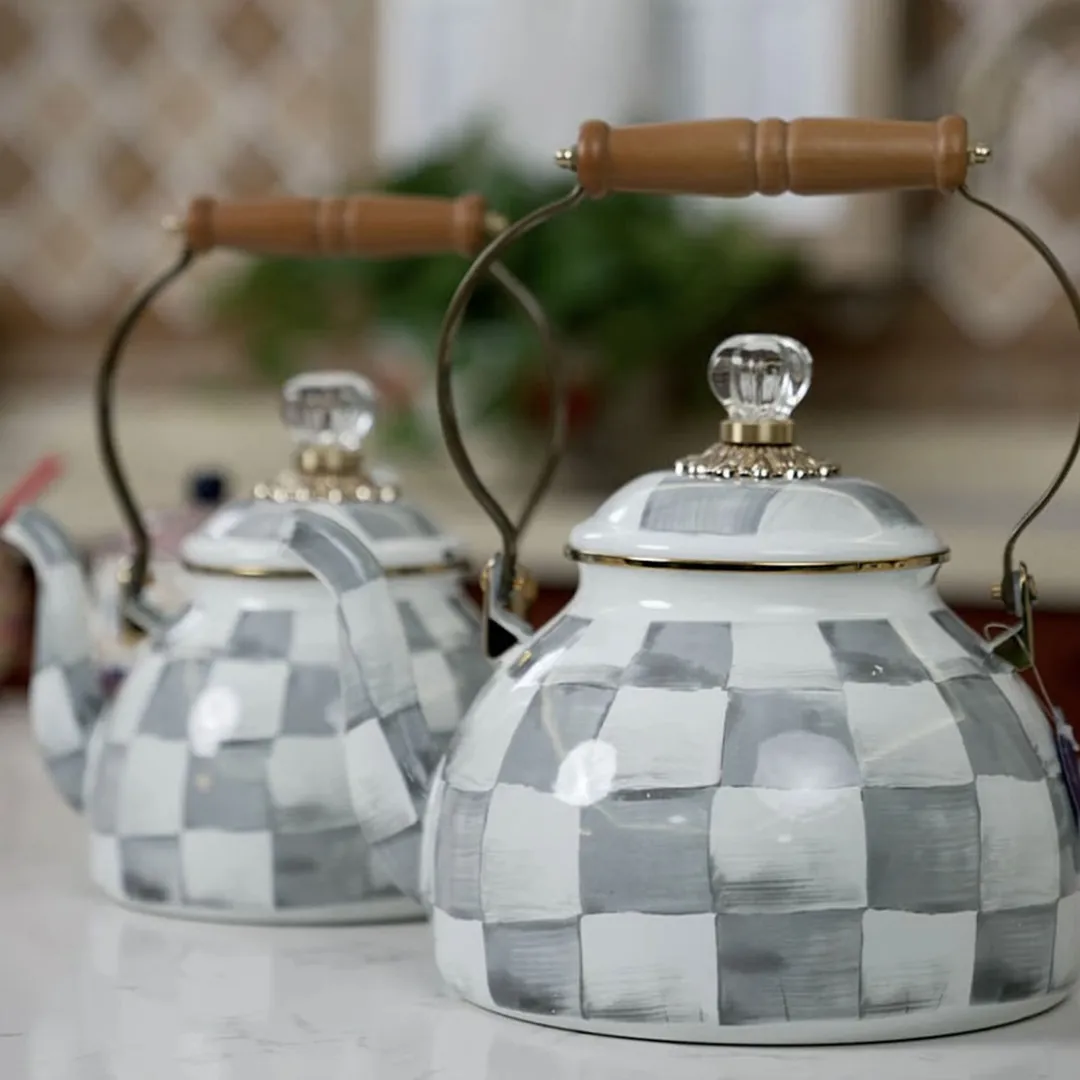 2.5 Quart Chequered Enamel Vintage | Stove-Top Kettle - Image 7