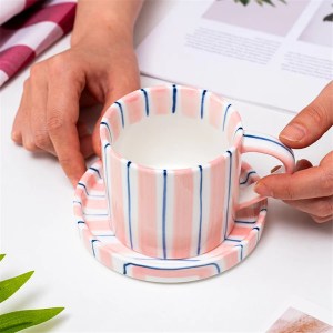 CÔTE D'AZUR STRIPE COLLECTION – HAND PAINTED BLUE CERAMIC | Mug & Saucer {280ml} - Image 6