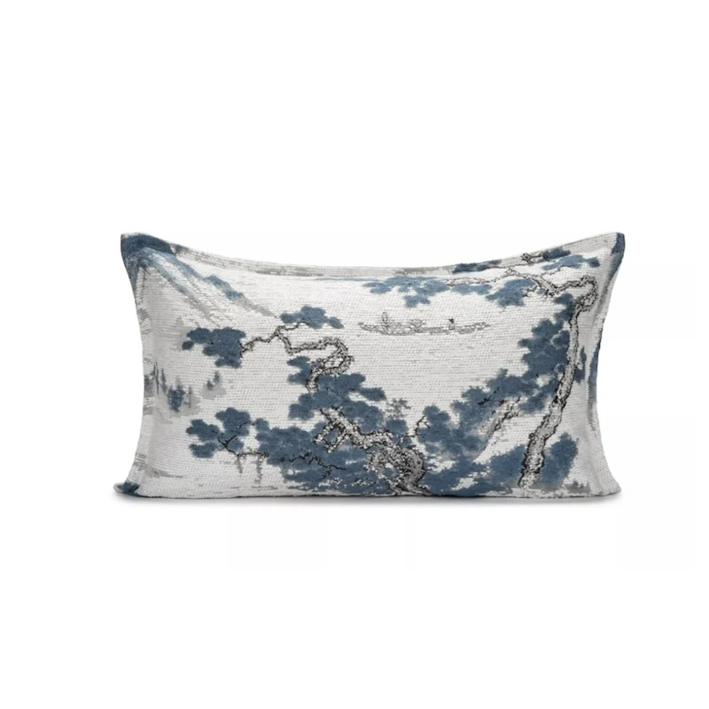 Blu Blossom Ink Painting Landscape Print Cushion Cover - Image 2