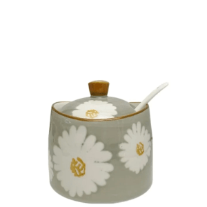 DAISIES - HAND PAINTED CERAMIC ARTISANAL GREY | Basin Jar & Lid {250ml}