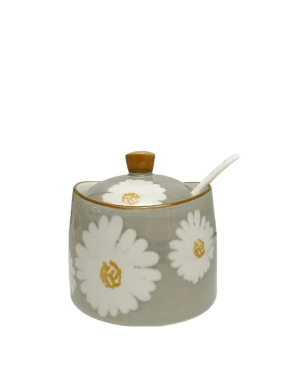 DAISIES - HAND PAINTED CERAMIC ARTISANAL GREY | Basin Jar & Lid {250ml}