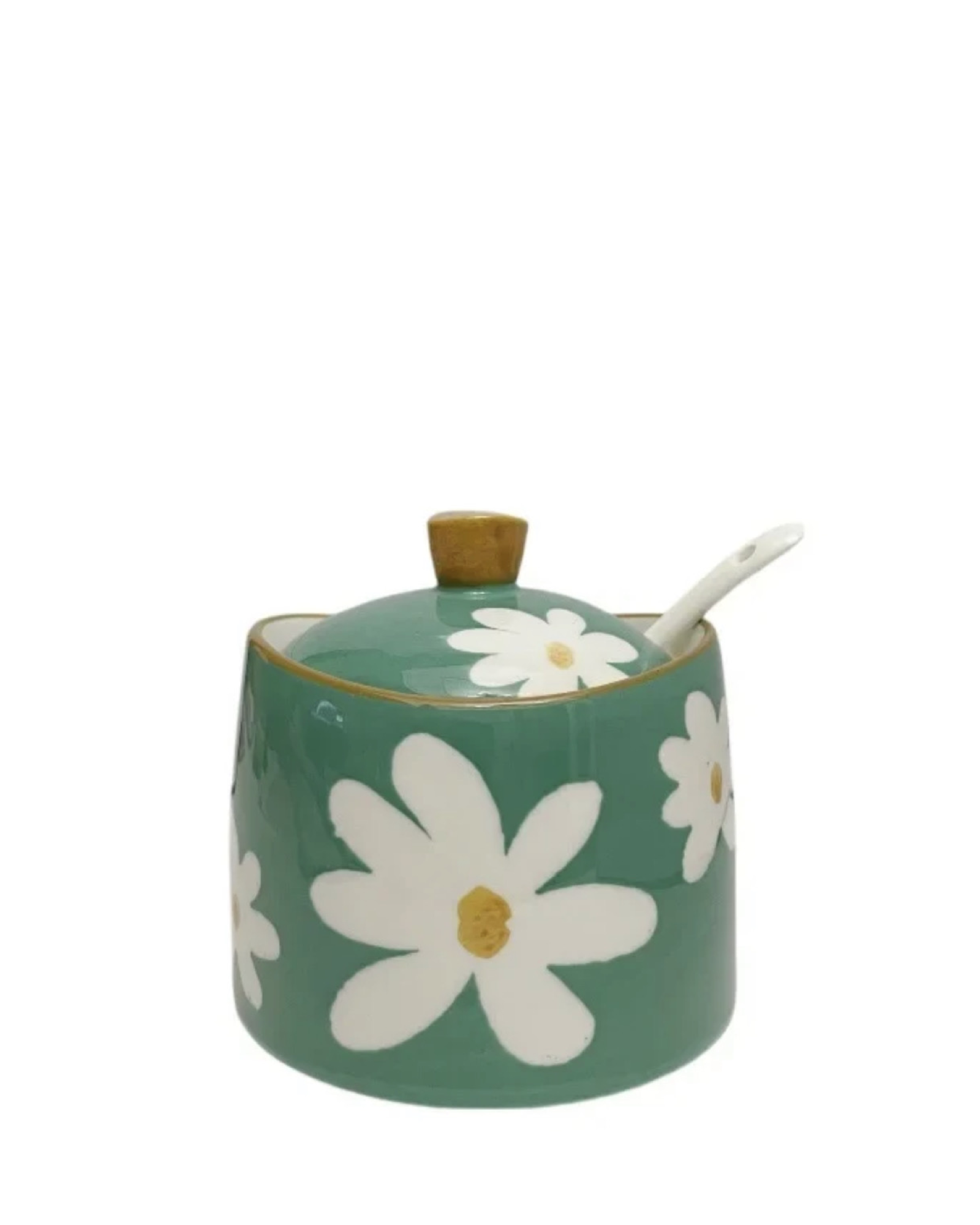 DAISIES - HAND PAINTED CERAMIC ARTISANAL GREEN | Basin Jar & Lid {250ml} - Image 1