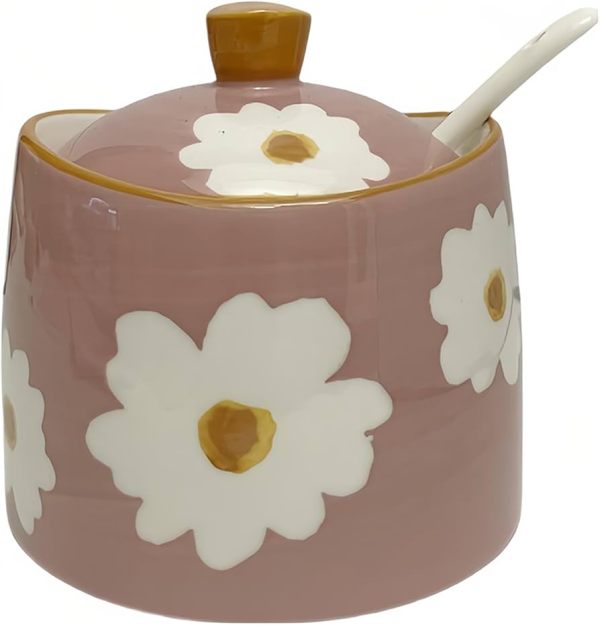 DAISIES - HAND PAINTED CERAMIC ARTISANAL GREEN | Basin Jar & Lid {250ml}