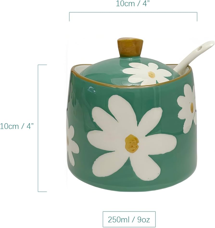 DAISIES - HAND PAINTED CERAMIC ARTISANAL GREEN | Basin Jar & Lid {250ml} - Image 7