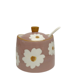 DAISIES - HAND PAINTED CERAMIC ARTISANAL PINK | Basin Jar & Lid {250ml}