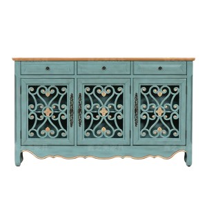 Azure Heritage Country Sideboard – Hand-Painted Solid Wood Vintage Cabinet (1950s Inspired)